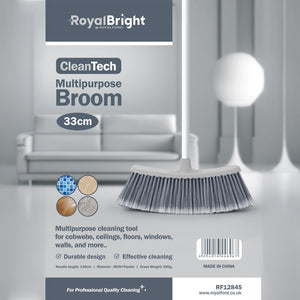 Royalford RF12845 CleanTech Multipurpose Broom 33cm with 130cm Long Handle | Strong Bristles |  Durable Floor Cleaning Broom for Tiles, Wood, Marble, Walls & Ceilings