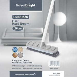 Royalford RF12851 CleanTech Floor Hard Broom 26cm with Iron Handle | Durable Household Cleaning Broom for Tile, Wood, Marble & Floors | Multipurpose Sweeping Brush
