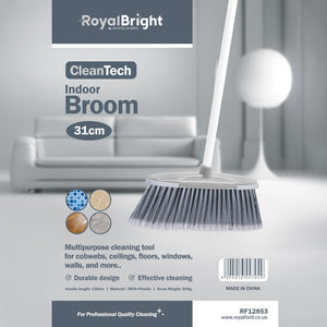 Royalford RF12853 CleanTech Indoor Broom 31cm with 130cm Long Handle | Strong Bristles  | Durable Floor Cleaning Broom for Tiles, Marble, Wood & Laminate Floors