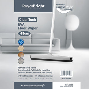 Royalford RF12855 CleanTech EVA Floor Wiper 45cm with 120cm Handle | Heavy Duty Floor Squeegee for Wet & Dry Cleaning For Bathroom, Kitchen Tile, Concrete Floor Cleaning