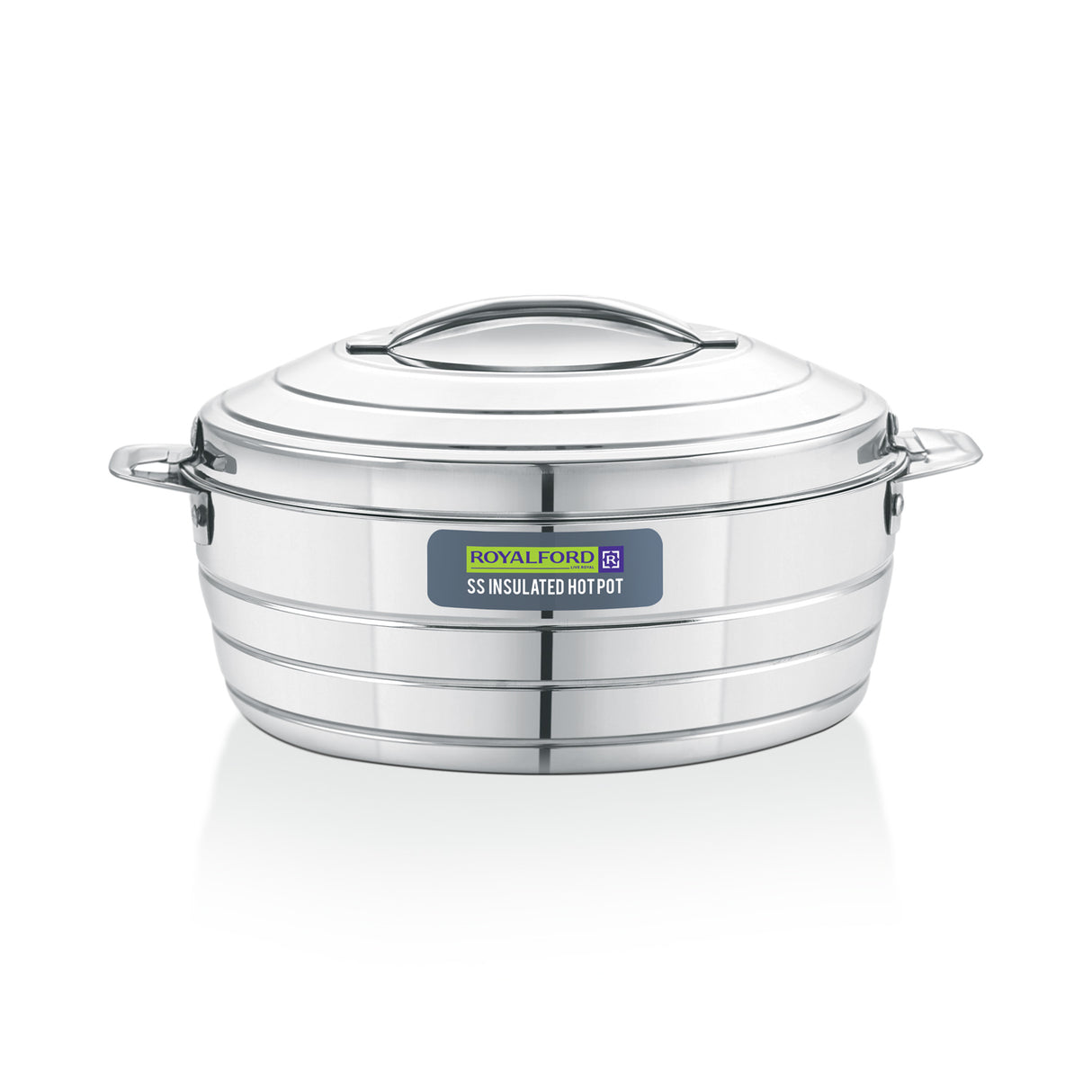 Royalford RF12859 4800ML Stainless Steel Insulated Hot Pot | Double Wall Vacuum Insulation| Twist Lock Lid | Convenient Handles for Hot Fresh Food Serving at Home Dining