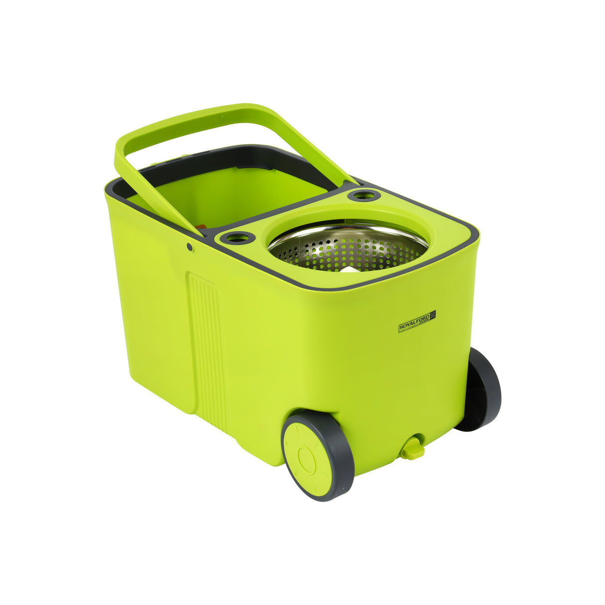 RoyalFord RF12883 CleanMax Spin Easy Mop with 26L bucket | 360° rotating microfiber mop, hands-free spin system, wheels, & durable stainless steel handle for cleaning.