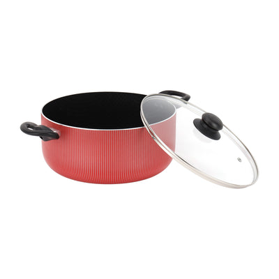 Royalford RF12891 Scarlet Honeycomb Casserole 28cm with durable non-stick coating| tempered glass lid, heat resistant body and gas compatibility for everyday use