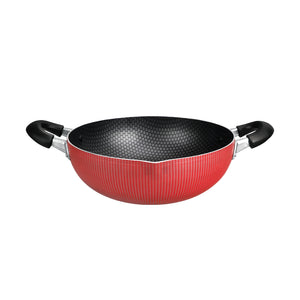 Royalford RF12893 Scarlet Honeycomb 26cm Aluminium Kadai | 3-Layer Durable Non-Stick Interior | 2mm Thick Body | Heat-Resistant Exterior & Bakelite Side Handles