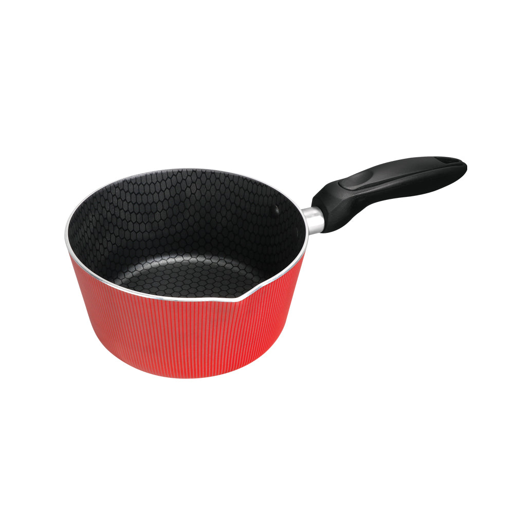 Royalford RF12896 16cm Scarlet Honeycomb Milk Pan | 3 Layer Non-Stick Aluminium Body| PTFE & PFOA Free Coating | Heat Resistant Exterior & Bakelite Handle | PFOA Free