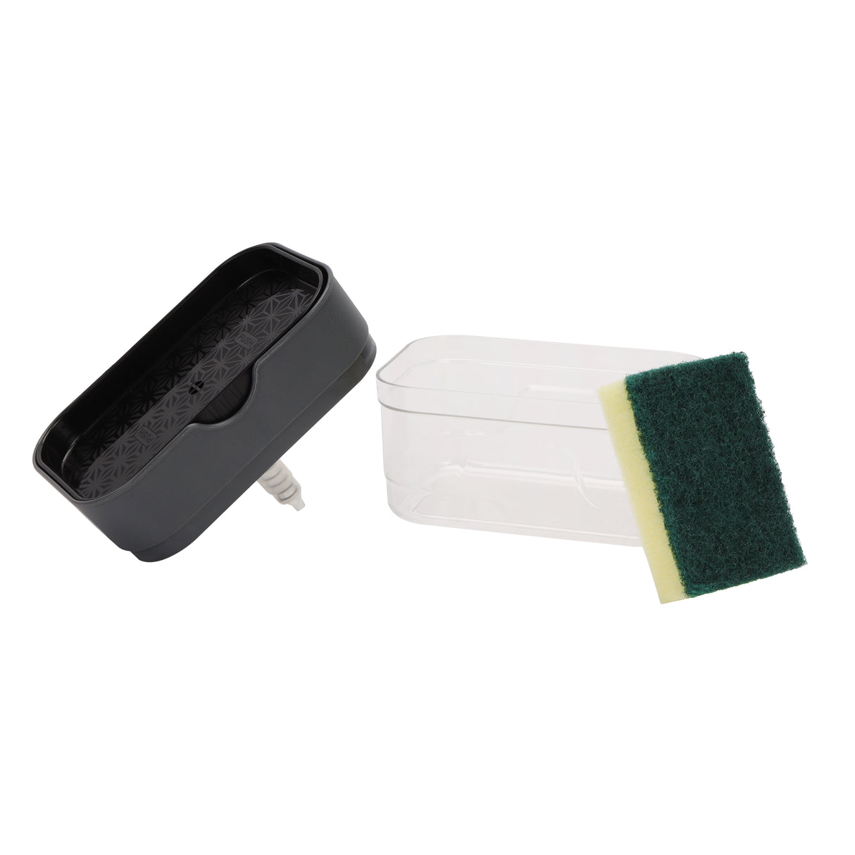 Royalford RF12898 Soap Dispenser with Sponge Holder | 2 in 1 Kitchen Liquid Soap Pump Dispenser with Sponge  | Easy Press | Refillable Transparent Body Sink Organizer
