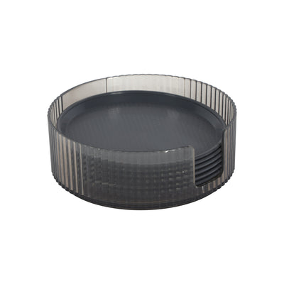 Royalford RF12899 Acrylic Tea Coasters Set of 6 with Holder | Durable Drink Coasters for Table Protection | Non Slip, Easy Clean Round Coaster Set for Home & Office
