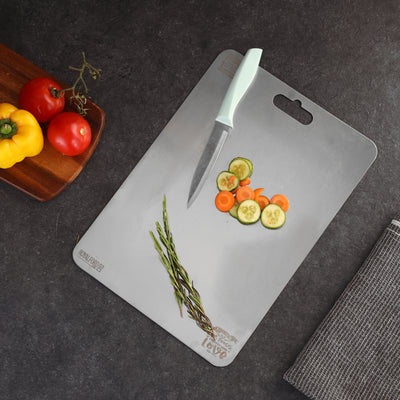 Royalford RF12900 Stainless Steel Chopping Board 31x21cm | Food-Grade BPA-Free Cutting Board | Durable, Scratch-Resistant, Hygienic & Easy to Clean Kitchen Prep Board