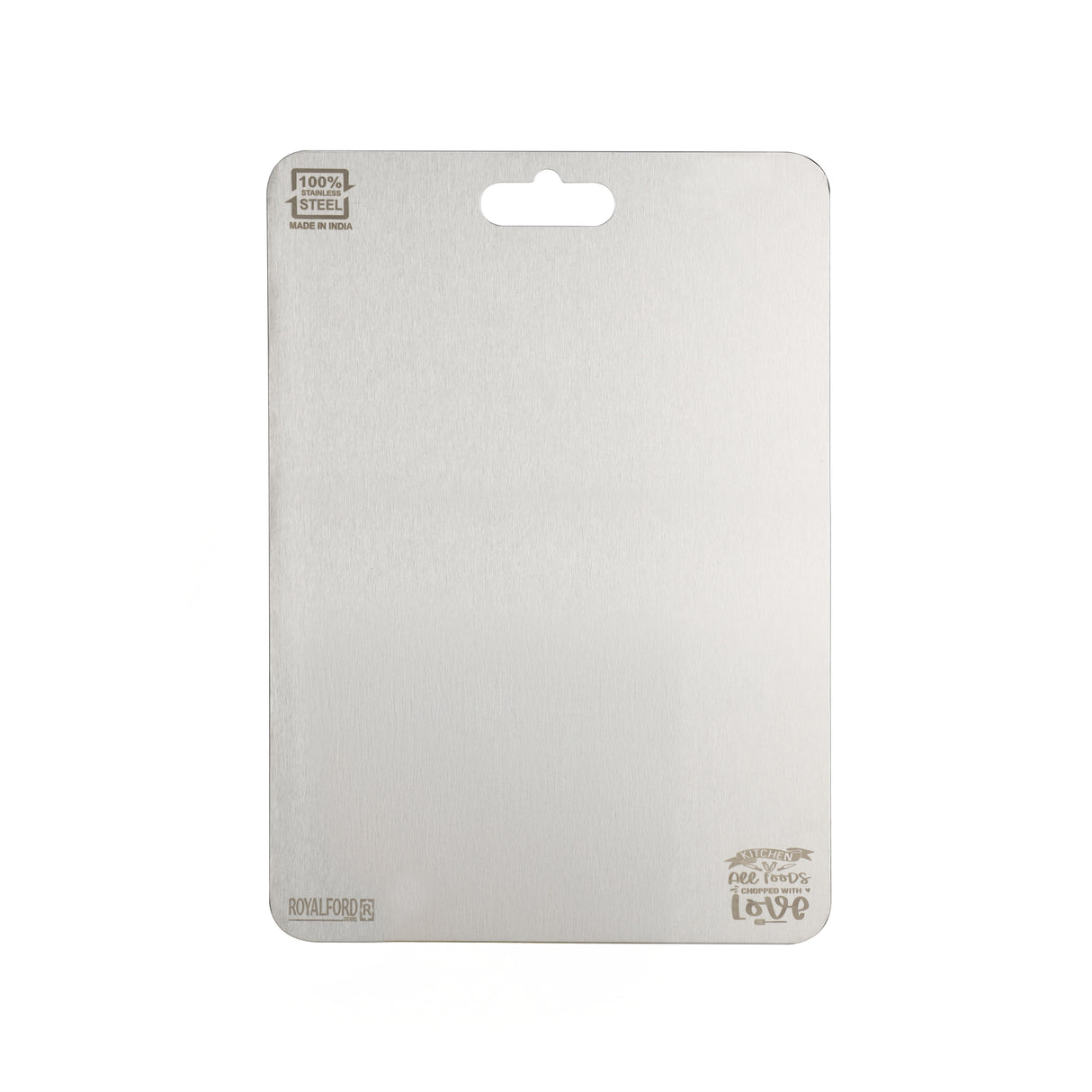 Royalford RF12900 Stainless Steel Chopping Board 31x21cm | Food-Grade BPA-Free Cutting Board | Durable, Scratch-Resistant, Hygienic & Easy to Clean Kitchen Prep Board
