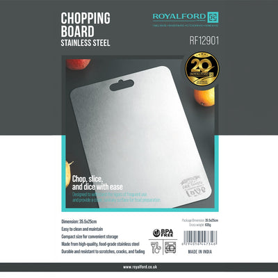 Royalford RF12901 Stainless Steel Chopping Board |Food Grade, BPA Free | Scratch Resistant |  Durable |  Easy to Clean Cutting Board for Hygienic Kitchen Food Preparation