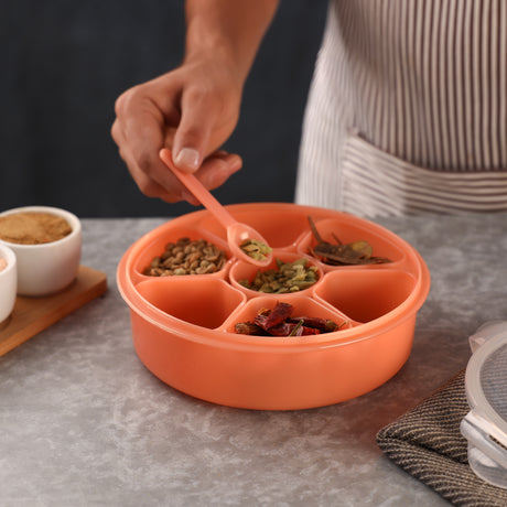 Royalford RF12904 Spice Box Multi-Purpose Container| Removable Cups, Airtight Lid & Food Grade Plastic Storage Organizer| for Spices, Herbs, Dry Fruits & Kitchen Use|