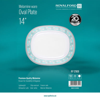 Royalford RF12908 14 Inch Melamine Oval Plate | Premium Lightweight Chip-Resistant Serving Platter | Freezer Safe, Break-Resistant & Top Rack Dishwasher Safe Dinnerware