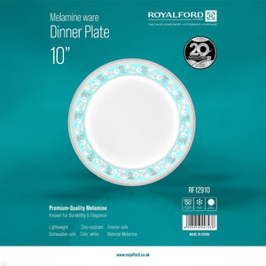 Royalford RF12910  10" Melamine Dinner Plate| durable, lightweight & chip-resistant build| floral design, and dishwasher and freezer safe use for daily dining|