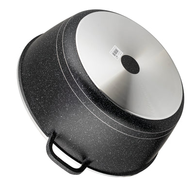 Royalford RF12921 44cm Die-Cast Aluminium Casserole with Lid | 5-Layer Granite Non-Stick Large Capacity Cooking Pot for Family Meals |Gas, Ceramic & Induction Compatible