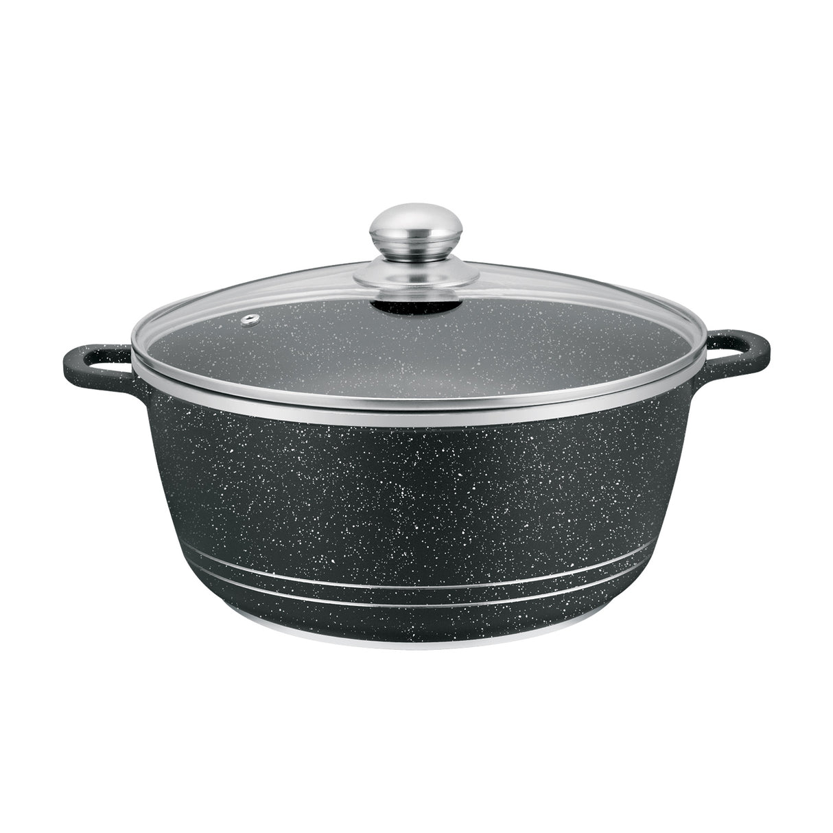 Royalford RF12921 44cm Die-Cast Aluminium Casserole with Lid | 5-Layer Granite Non-Stick Large Capacity Cooking Pot for Family Meals |Gas, Ceramic & Induction Compatible