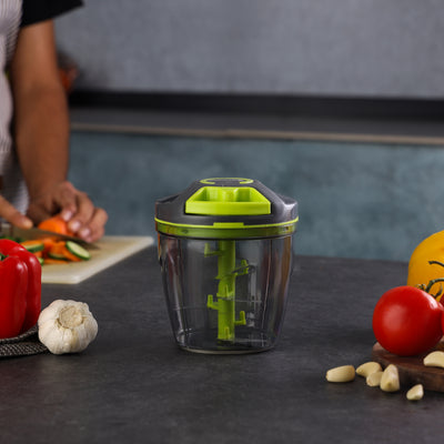 Royalford RF12923 Handy Pull Chopper 1000ml| 6 Stainless Steel Blades with Manual Food Chopper| Easy Pull Cord Mechanism & Compact Durable Vegetable Fruit Chopper|