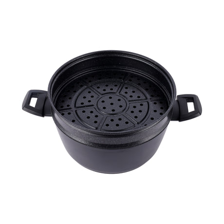 Royalford RF12927 26cm granite casserole | steamer features durable non-stick coating & forged aluminium body| induction base, glass lid and bakelite handles cooking