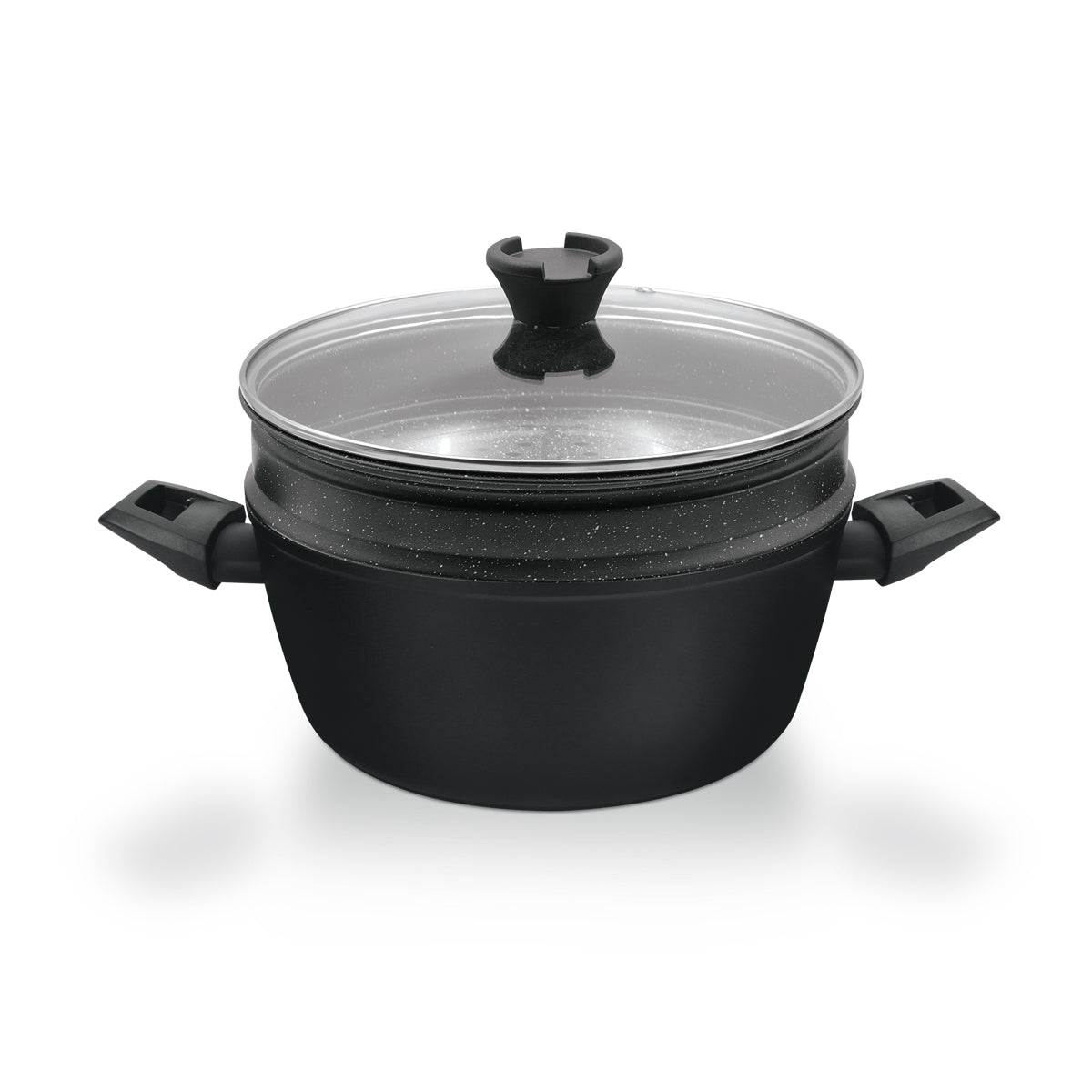 Royalford RF12927 26cm granite casserole | steamer features durable non-stick coating & forged aluminium body| induction base, glass lid and bakelite handles cooking