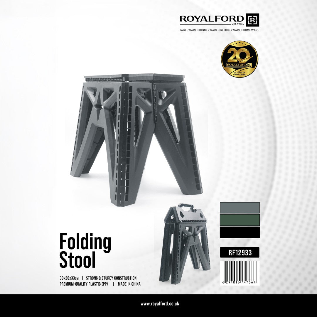 Royalford RF12933 Folding Stool |  Strong & Sturdy PP Plastic Construction | Portable Foldable Step Stool with Handle | Perfect for Home, Kitchen, Office & Outdoor Use