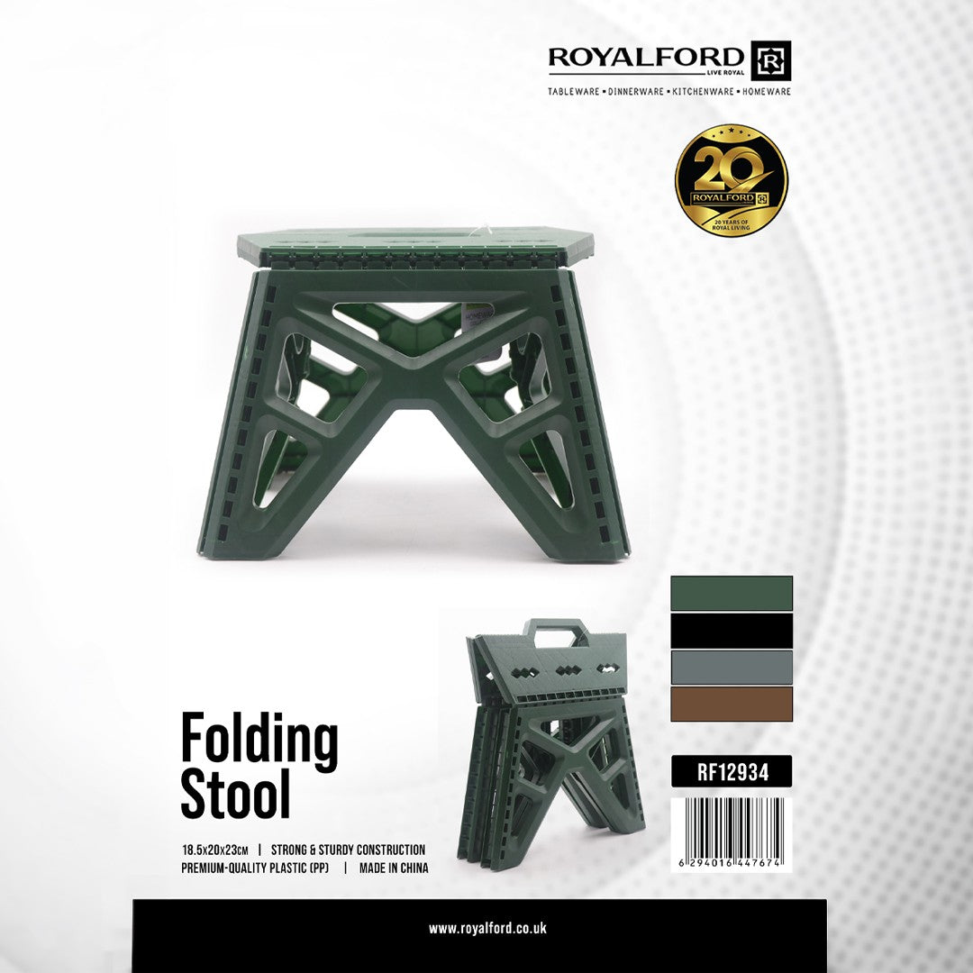 Royalford RF12934 Folding Stool 18.5x20x23cm | Strong & Sturdy PP Plastic Portable Step Stool |Foldable Design | Carry Handle for Home, Kitchen, Bathroom & Outdoor Use