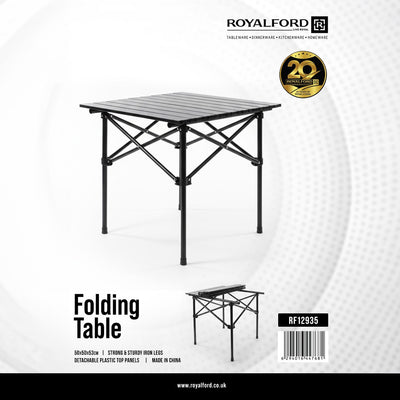 Royalford RF12935 Folding Table 50x50x53cm | Strong Iron Legs & Detachable Plastic Top Panels | Portable, Sturdy & Space-Saving Table for Home, Camping & Outdoor Use