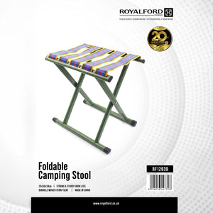 Royalford RF12939 Foldable Camping Stool | Heavy Duty Iron Frame & Durable Woven Seat – Portable Outdoor Folding Stool for Camping, Fishing, Picnic & Garden Use