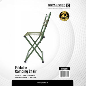 Royalford RF12941 Foldable Camping Chair | Strong Iron Legs |  Durable Woven Strap Seat | Lightweight | Portable Outdoor Chair for Camping, Picnic, Fishing & Travel