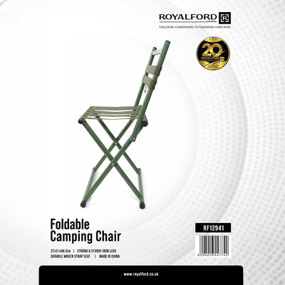 Royalford RF12941 Foldable Camping Chair | Strong Iron Legs |  Durable Woven Strap Seat | Lightweight | Portable Outdoor Chair for Camping, Picnic, Fishing & Travel