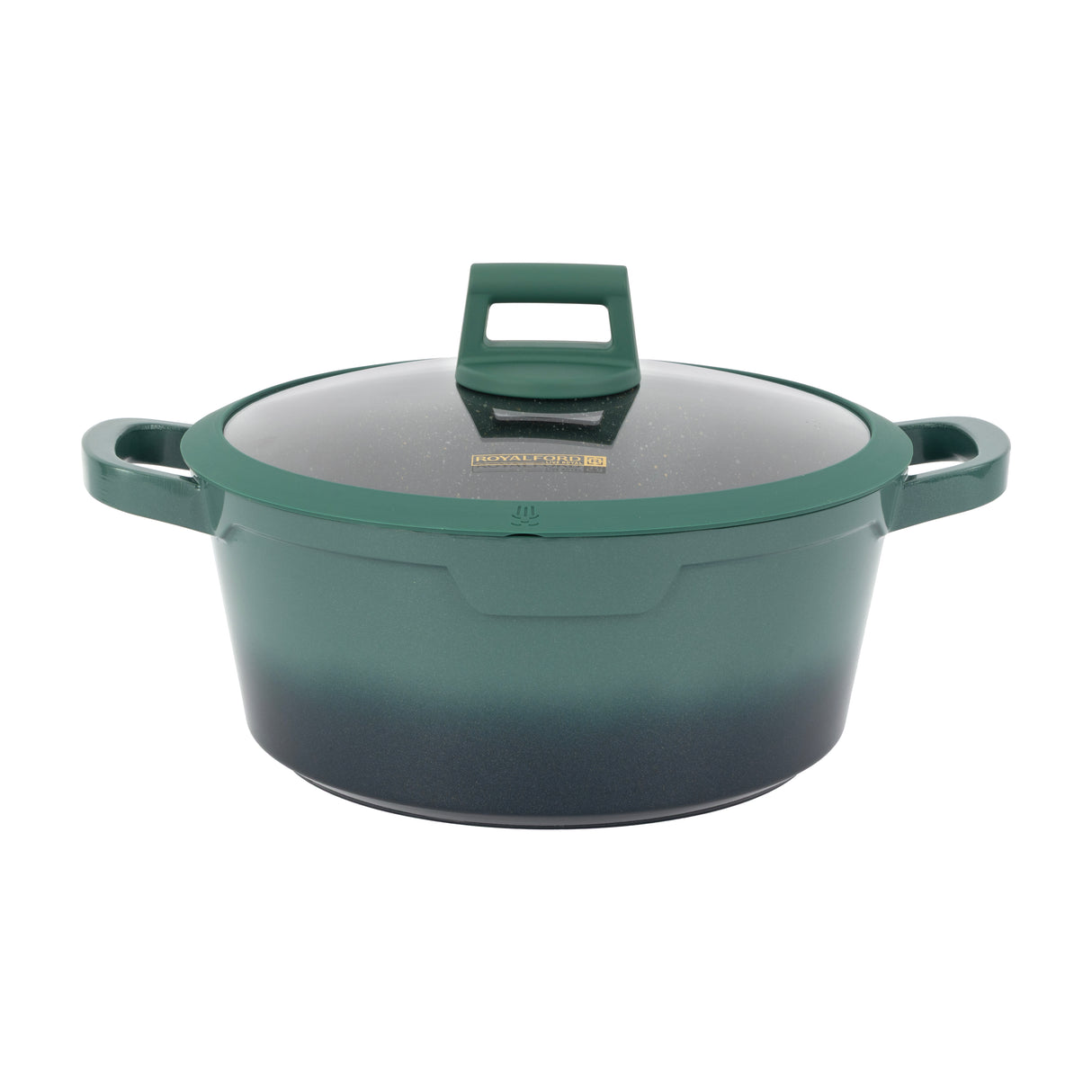 Royalford RF12950  12 Pcs Die-Cast Cookware Set | Premium Granite Coated Non-Stick Induction Ready Casseroles with Glass Lids, Silicone Pot Holders & 6 Layer Build
