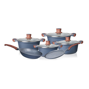 Royalford RF12951 KitchenCraft 10 Pcs Granite Coated Die-Cast Cookware Set |  Premium Non-Stick Induction Ready Pots, Casseroles,  Frypan & Tawa with Glass Lids