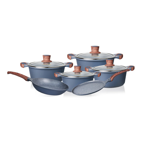Royalford RF12951 KitchenCraft 10 Pcs Granite Coated Die-Cast Cookware Set |  Premium Non-Stick Induction Ready Pots, Casseroles,  Frypan & Tawa with Glass Lids