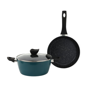 Royalford RF12954 3-piece non-stick cookware set made from durable aluminium alloy |offering heat distribution, easy cleaning, and heat-resistant handles for everyday use