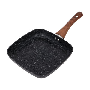Royalford RF12955 24cm Non-Stick Grill Pan | 5-Layer Ceramic Coating| Aluminium Alloy Body| Induction Compatible | Heat-Resistant Exterior & Wood-Finish Bakelite Handle