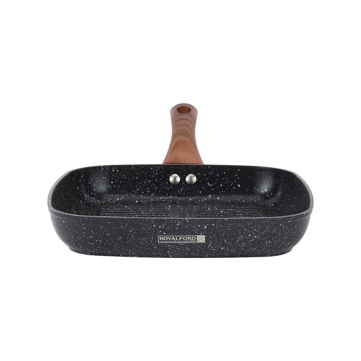 Royalford RF12955 24cm Non-Stick Grill Pan | 5-Layer Ceramic Coating| Aluminium Alloy Body| Induction Compatible | Heat-Resistant Exterior & Wood-Finish Bakelite Handle