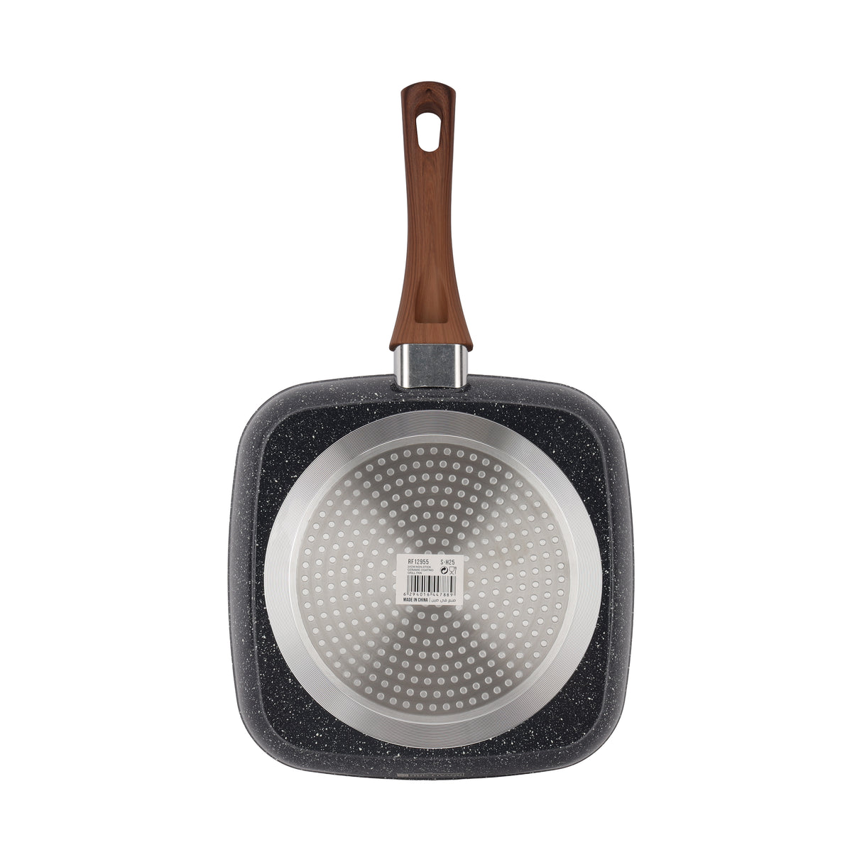Royalford RF12955 24cm Non-Stick Grill Pan | 5-Layer Ceramic Coating| Aluminium Alloy Body| Induction Compatible | Heat-Resistant Exterior & Wood-Finish Bakelite Handle