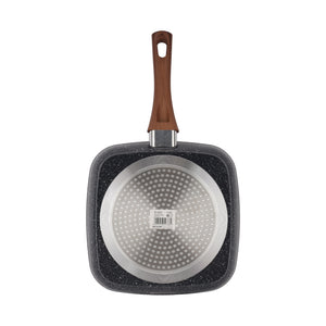Royalford RF12955 24cm Non-Stick Grill Pan | 5-Layer Ceramic Coating| Aluminium Alloy Body| Induction Compatible | Heat-Resistant Exterior & Wood-Finish Bakelite Handle