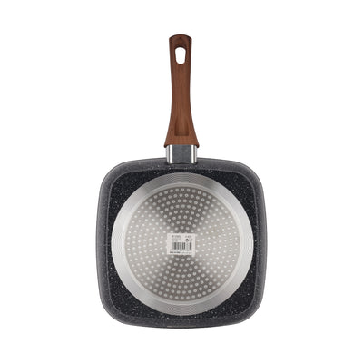Royalford RF12955 24cm Non-Stick Grill Pan | 5-Layer Ceramic Coating| Aluminium Alloy Body| Induction Compatible | Heat-Resistant Exterior & Wood-Finish Bakelite Handle