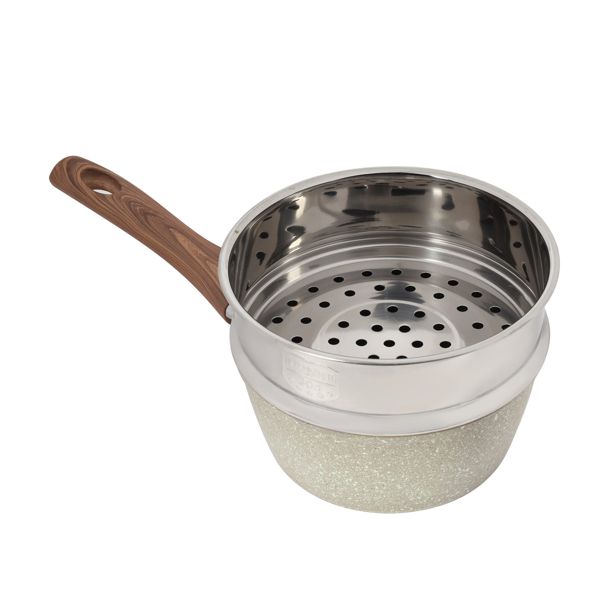 RoyalFord RF12956 Saucepan with Steamer | Non-Stick Aluminium Granite Coated Cooking Pot with Glass Lid | Wooden Handle |  Heat Resistant Multipurpose Kitchen Cookware