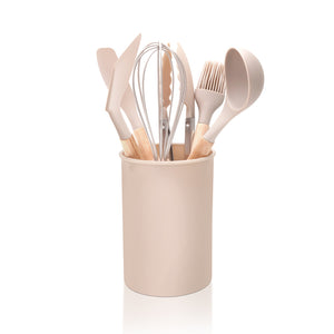 Royalford RF12957 7-Piece Premium Silicone Kitchen Utensils Set with Holder | Heat Resistant| BPA Free| Non-Stick Safe Cooking Tools | Wooden Handles for Modern Kitchens