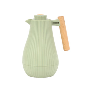 Royalford RF12971 1000ml Insula Vacuum Flask Green | Wooden Handle | Pink Glass Inner | 20 Hours Hot & 24 Hours Cold | BPA Free | Leak Resistant | Durable PP Body