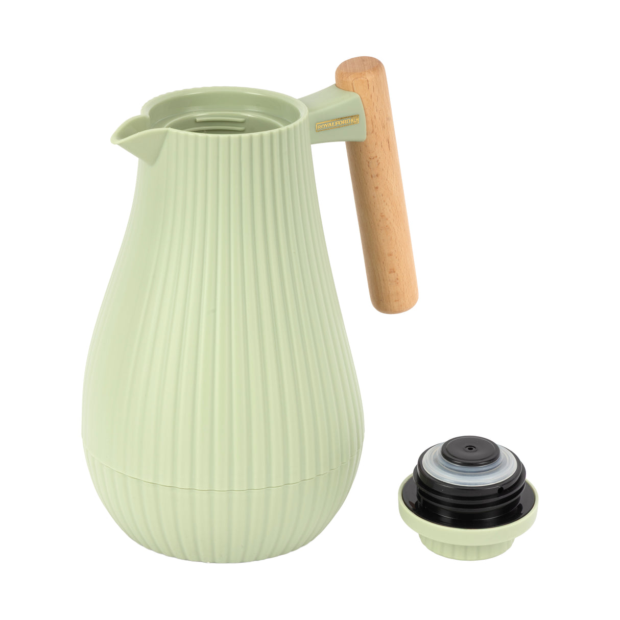 Royalford RF12971 1000ml Insula Vacuum Flask Green | Wooden Handle | Pink Glass Inner | 20 Hours Hot & 24 Hours Cold | BPA Free | Leak Resistant | Durable PP Body