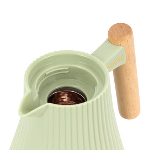 Royalford RF12971 1000ml Insula Vacuum Flask Green | Wooden Handle | Pink Glass Inner | 20 Hours Hot & 24 Hours Cold | BPA Free | Leak Resistant | Durable PP Body