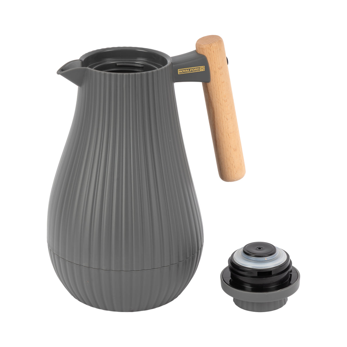 Royalford RF12972 1000ml Insula Vacuum Flask | Wooden Handle | Pink Glass Inner | 20 Hours Hot and  24 Hours Cold | BPA Free | Leak Resistant |  Durable PP Body