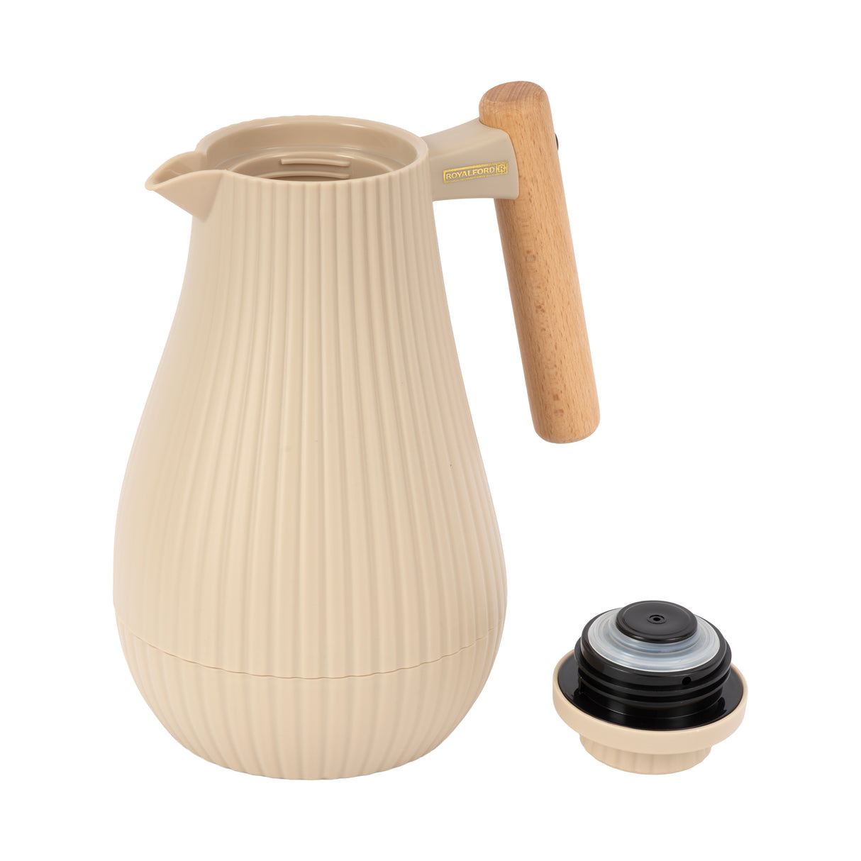 Royalford RF12973 1000ml Insula Vacuum Flask with Wooden Handle | Pink Glass Inner | 20 Hours Hot & 24 Hours Cold | BPA Free | Leak Resistant Design | Durable PP Body