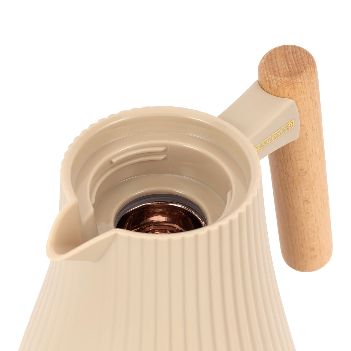 Royalford RF12973 1000ml Insula Vacuum Flask with Wooden Handle | Pink Glass Inner | 20 Hours Hot & 24 Hours Cold | BPA Free | Leak Resistant Design | Durable PP Body