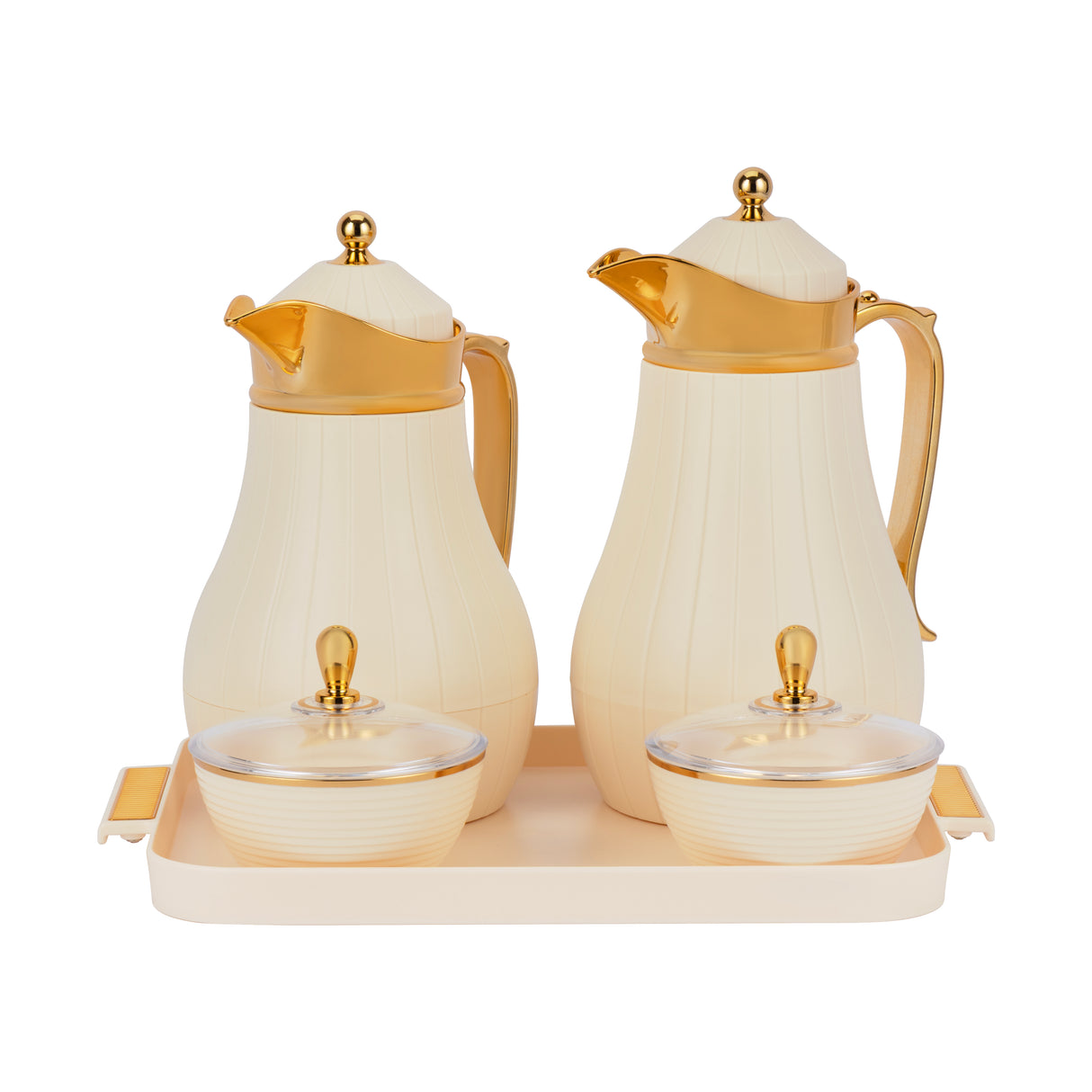 RoyalFord RF12976 Rahma 5 Piece Vacuum Flask Set with Serving Tray | BPA Free Insulated Hot & Cold Coffee Tea Flask Set with Bowls | For Home Hospitality & Majlis Serving