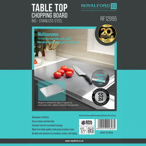 Royalford RF12995 SS304 Stainless Steel Chopping Board | Folded Edge Counter Fit Design| Large Table Top Kitchen Cutting Board | Food Grade BPA Free|  Scratch Resistant