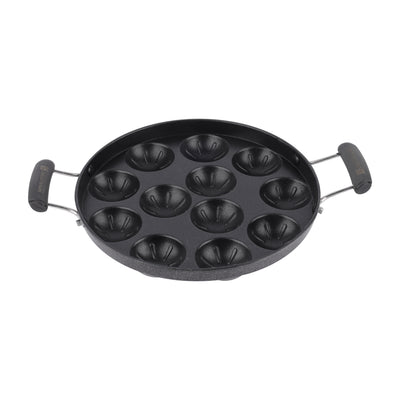 Royalford RF13004 Non-Stick Paniyarkkal Pan | 12 Pits 23cm | Premium Aluminium Appam & Paniyaram Maker | Durable Coating| Heat Resistant Handles| Gas & Ceramic Compatible