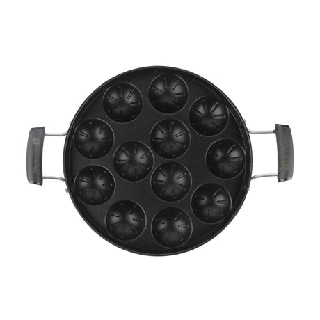 Royalford RF13004 Non-Stick Paniyarkkal Pan | 12 Pits 23cm | Premium Aluminium Appam & Paniyaram Maker | Durable Coating| Heat Resistant Handles| Gas & Ceramic Compatible