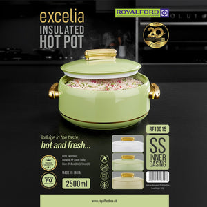 Royalford RF13015 Excelia Insulated Hot Pot 2500ml |Stainless Steel Inner Casing |Super PU Insulation | Firm Twist Lock Lid | Durable PP Body Food Warmer| Easy to clean